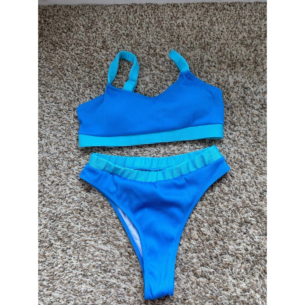 Two-Toned Blue Ribbed Swim suit